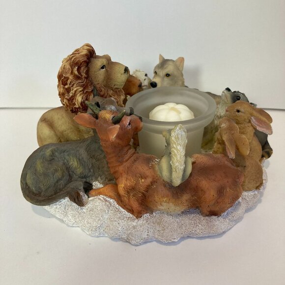 Animals Gathering Around Candle Noahs Ark Animals Candle Holder 8" Resin - Picture 2 of 10